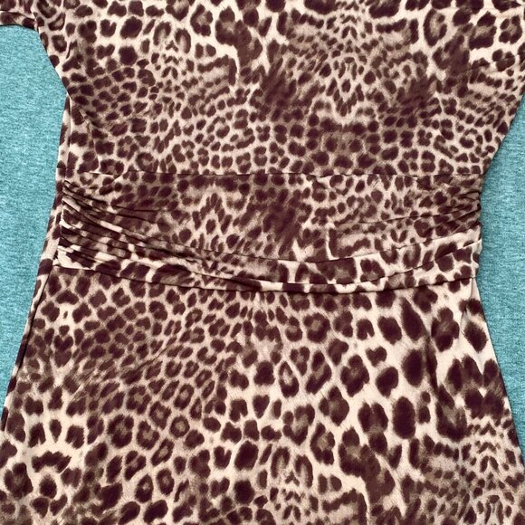 Anne Klein leopard dress1X Plus Size 1/4 sleeve V neck knee length Cocktail Ruch - Picture 9 of 12